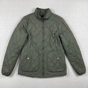 Eddie Bauer Quilted Jacket Womens Medium Olive Green Lightweight Puffer Full Zip